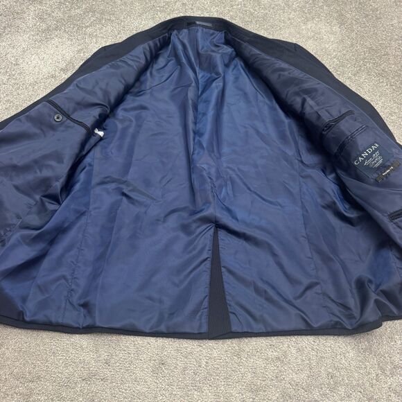 Canda Regular Fit Suit Blazer Jacket Mens 46 Short Navy Blue Pinstriped Workwear - Picture 3 of 13